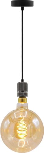 Industriële zwarte glanzende snoerpendel - inclusief XXXL LED lamp -  complete hanglamp voor eetkamer of woonkamer