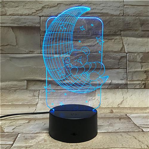 3D Led Lamp Met Gravering - RGB 7 Kleuren - Teddybeer Op Maan