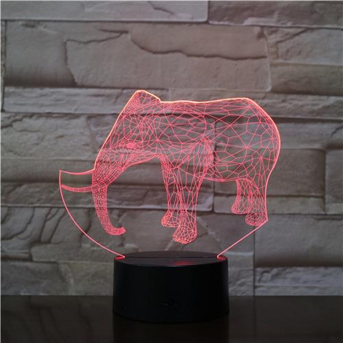 3D Led Lamp Met Gravering - RGB 7 Kleuren - Olifant