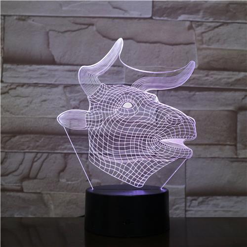 3D Led Lamp Met Gravering - RGB 7 Kleuren - Stier