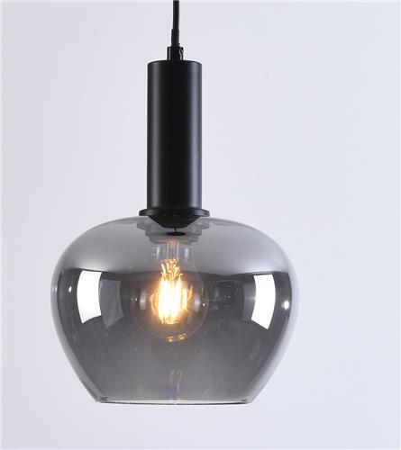 Zwarte hanglamp Ischa in appelvorm smoke glas