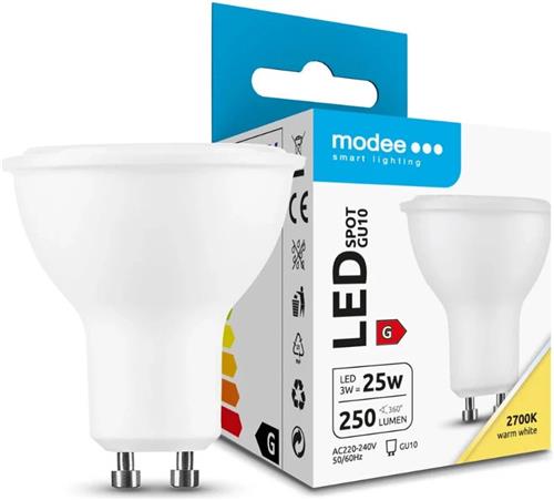 Modee GU10 LED Lamp 3W - 250lm - 2700K - Warm Wit - LED Spot - Vervangt 25W Halogeen Gloeilamp