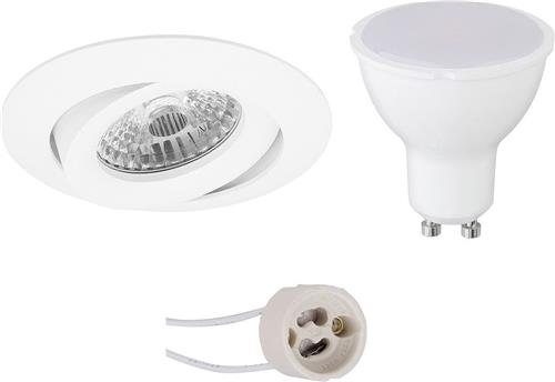 LED Spot Set - Proma Uranio Pro - GU10 Fitting - Dimbaar - Inbouw Rond - Mat Wit - 6W - Helder/Koud Wit 6400K - Kantelbaar - Ø82mm
