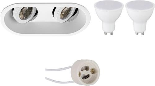 LED Spot Set - Proma Zano Pro - GU10 Fitting - Dimbaar - Inbouw Ovaal Dubbel - Mat Wit - 6W - Natuurlijk Wit 4200K - Kantelbaar - 185x93mm