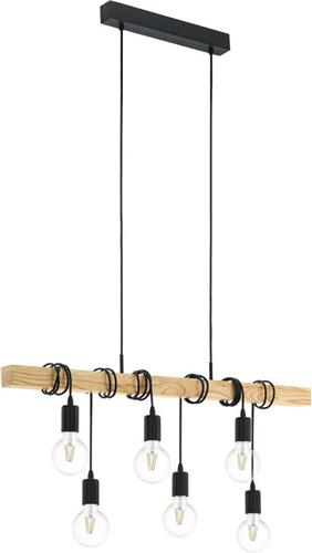 EGLO Townshend Hanglamp - E27 - 100 cm - Zwart/Bruin - FSC Hout