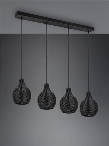 LED Hanglamp - Hangverlichting - Trion Sparko - E14 Fitting - 4-lichts - Rechthoek - Zwart - Hout