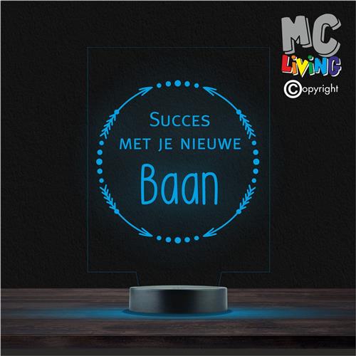 Led Lamp Met Gravering - RGB 7 Kleuren - Succes Met Je Nieuwe Baan