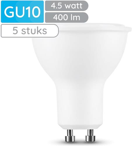 Modee GU10 LED Lamp 4.5W - 400lm - 6000K - Daglicht Wit - LED Spot - Vervangt 35W Halogeen Gloeilamp - 5 stuks