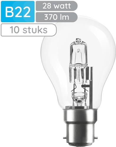Modee B22 Halogeen Lamp Dimbaar 28W ECO - 370lm - 2700K - Warm Wit - ECO Halogeen Globe A55 - 10 stuks