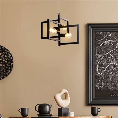 Industriële hanglamp metalen constructie 3-lichts - Madrid - zwart
