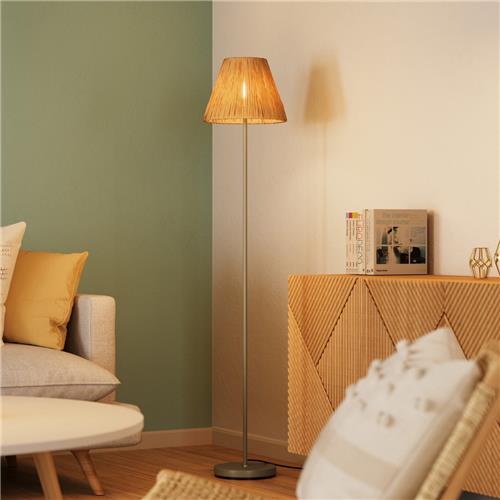 LEDVANCE vloerlamp Decor Raffia groenbruin van raffia en metaal, E27, 1600 mm hoogte , lampenkap van gerecycled materiaal, duurzaam dankzij vervangbare lichtbron, eenvoudig te installeren