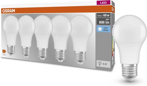 OSRAM LED lamp - Classic A 60 - E27 - mat - 8,5W - 806 lumen - koel wit - 5 stuks