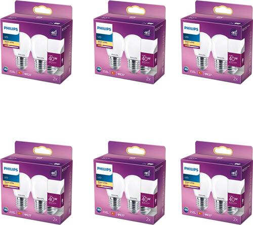 Philips Voordeelverpakking - E27 - LED Kogellamp - Mat - 40W - Niet Dimbaar - Warmwit Licht - Set van 12 Stuks