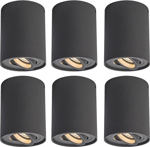 QAZQA rondoo up - Moderne LED Smart Plafondspot | Spotje | Opbouwspot incl. wifi - 6 stuks - Ø 9.5 cm - Donkergrijs - Woonkamer | Slaapkamer | Keuken