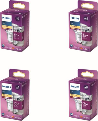 Philips Voordeelverpakking - GU10 - LED Spotlamp - 50W - Niet Dimbaar - Warmwit Licht - Set van 4 Stuks