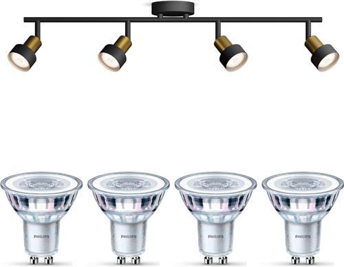 Philips Conduit Opbouwspot (Zwart/Goud) - Warmwit Licht - Plafondspot met 4 Lichtpunten - GU10 - Niet Dimbaar