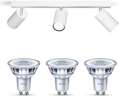 Philips Idris Opbouwspot voor Badkamer(Wit) - Badkamerlamp - Warmwit Licht - Plafondspot met 3 Lichtpunten - GU10 - Niet Dimbaar