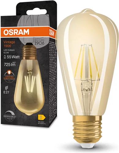 Osram - Vintage 1906 LED E27 Peer Helder 6.5W 725lm - 824 Zeer Warm Wit | Dimbaar - Vervangt 55W