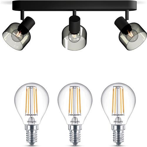 Philips Sleet Opbouwspot (Zwart) - Warmwit Licht - Plafondspot met 3 Lichtpunten - E14 - Niet Dimbaar