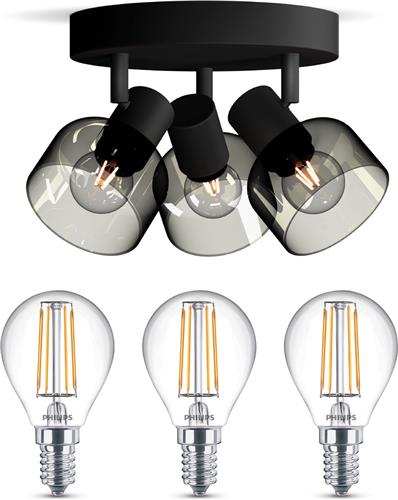 Philips Sleet Opbouwspot (Zwart) - Warmwit Licht - Plafondspot met 3 Lichtpunten - E14 - Niet Dimbaar