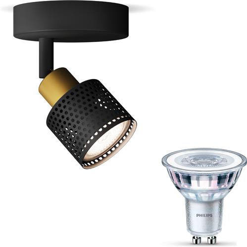 Philips Niall Opbouwspot (Zwart/Goud) - Warmwit Licht - Wandspot of Plafondspot met 1 Lichtpunt - GU10 - SceneSwitch - Eenvoudig Dimbaar met Je Klassieke Schakelaar