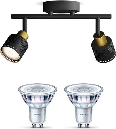 Philips Niall Opbouwspot (Zwart/Goud) - Warmwit Licht - Plafondspot met 2 Lichtpunten - GU10 - SceneSwitch - Eenvoudig Dimbaar met Je Klassieke Schakelaar