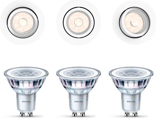 Philips Donegal Set van 3 Inbouwspots (Wit) - Rond - GU10 - Warmwit Licht - SceneSwitch - Eenvoudig Dimbaar met Je Klassieke Schakelaar