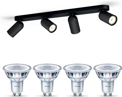 Philips Pongee Opbouwspot (Zwart) - Warmwit Licht - Plafondspot met 4 Lichtpunten - GU10 - Niet Dimbaar