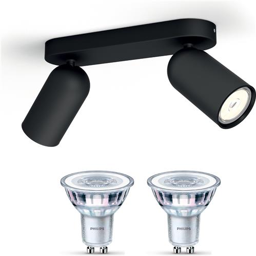 Philips Pongee Opbouwspot (Zwart) - Warmwit Licht - Plafondspot met 2 Lichtpunten - GU10 - Niet Dimbaar
