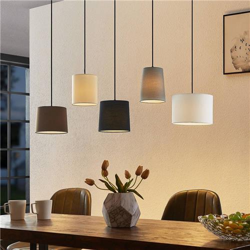 Lindby - Hanglamp - 5lichts - Hout, stof, ijzer - E27 - Natuurlijk hout, zwart, grijs, beige, bruin, wit