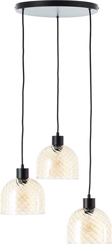 Brilliant Casto - Hanglamp - 3-lichts - E27 max 3x25W - Glas - Amber - Zwart