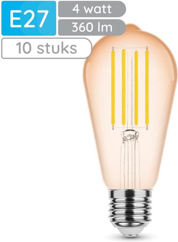 Modee E27 LED Lamp 4W - 360lm - 1800K - Warm Wit - LED Filament Amber ST58 - Vervangt 33W Halogeen Gloeilamp - 10 stuks