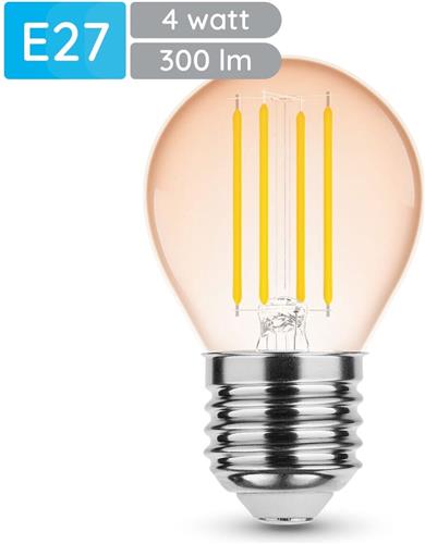Modee E27 LED Lamp Dimbaar 4W - 300lm - 1800K - Warm Wit - LED Filament Amber Globe Mini P45 - Vervangt 28W Halogeen Gloeilamp