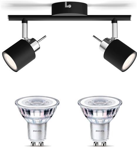 Philips Meranti Opbouwspot (Zwart) - Warmwit Licht - Plafondspot met 2 Lichtpunten - GU10 - Niet Dimbaar