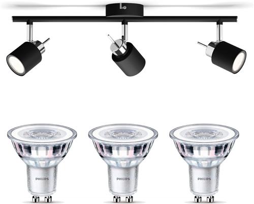 Philips Meranti Opbouwspot (Zwart) - Warmwit Licht - Plafondspot met 3 Lichtpunten - GU10 - SceneSwitch - Eenvoudig Dimbaar met Je Klassieke Schakelaar