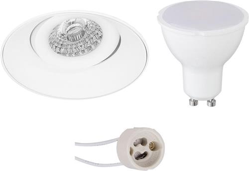 LED Spot Set - Pragmi Nivas Pro - GU10 Fitting - Dimbaar - Inbouw Rond - Mat Wit - 6W - Natuurlijk Wit 4200K - Trimless - Kantelbaar - Ø150mm