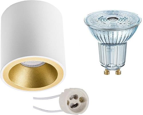 Opbouwspot Set - OSRAM Parathom PAR16 940 36D - Pragmi Cliron Pro - GU10 Fitting - Dimbaar - Opbouw Rond - Mat Wit/Goud - 5.5W - Natuurlijk Wit 4000K - Verdiept - Ø90mm