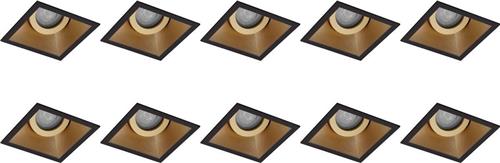 Spot Armatuur 10 Pack - Pragmi Zano Pro - GU10 Inbouwspot - Vierkant - Zwart/Goud - Aluminium - Kantelbaar - 93mm