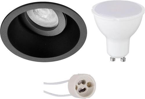 LED Spot Set - Pragmi Zano Pro - GU10 Fitting - Inbouw Rond - Mat Zwart - 4W - Helder/Koud Wit 6400K - Kantelbaar - Ø93mm