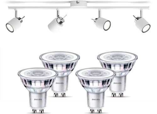 Philips Meranti Opbouwspot (Wit) - Warmwit Licht - Plafondspot met 4 Lichtpunten - GU10 - Niet Dimbaar