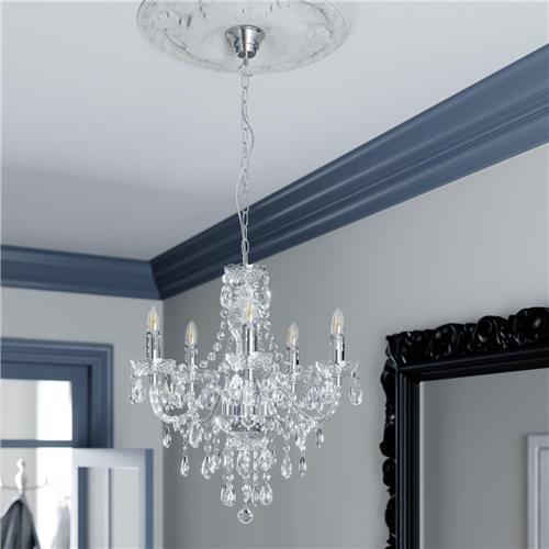 Lindby - kroonluchter - 5lichts - acryl, metaal - H: 58 cm - E14 - helder, chroom