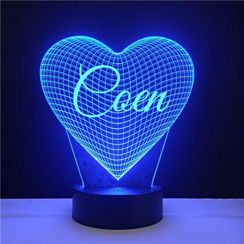 3D LED Lamp - Hart Met Naam - Coen