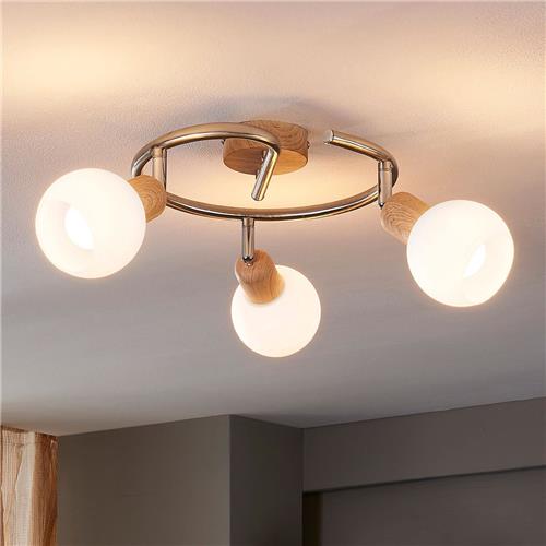 Lindby - buitenspot - 3lichts - glas, metaal - H: 20 cm - E14 - witte albast, licht hout, gesatineerd nikkel