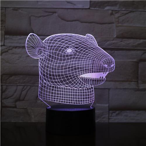 3D Led Lamp Met Gravering - RGB 7 Kleuren - Varken