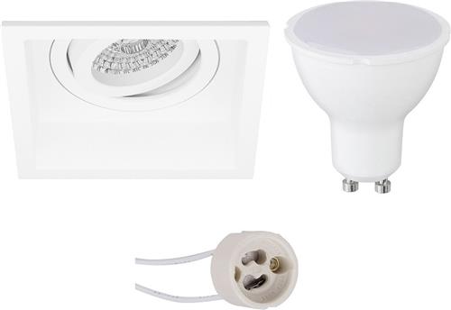 LED Spot Set - Pragmi Domy Pro - GU10 Fitting - Inbouw Vierkant - Mat Wit - 4W - Helder/Koud Wit 6400K - Verdiept - Kantelbaar - 105mm