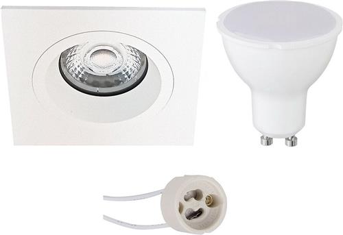 LED Spot Set - Pragmi Rodos Pro - GU10 Fitting - Dimbaar - Inbouw Vierkant - Mat Wit - 6W - Helder/Koud Wit 6400K - 93mm