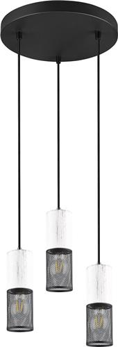 LED Hanglamp - Hangverlichting - Trion Josh - E27 Fitting - 3-lichts - Rond - Zwart Wit - Metaal
