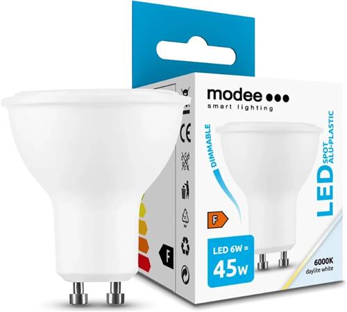 Modee GU10 LED Lamp Dimbaar 6W - 550lm - 6000K - Daglicht Wit - LED Spot - Vervangt 45W Halogeen Gloeilamp