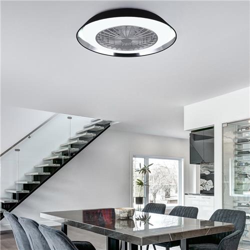 LED Plafondlamp met Ventilator - Plafondventilator - Torna Berga - 30W - Aanpasbare Kleur - Afstandsbediening - Dimbaar - Rond - Zwart - Kunststof