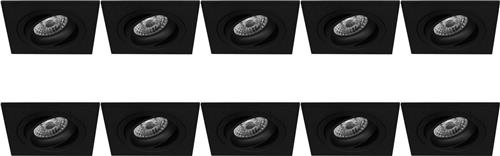Spot Armatuur 10 Pack - Proma Borny Pro - GU10 Inbouwspot - Vierkant - Zwart - Aluminium - Kantelbaar - 92mm